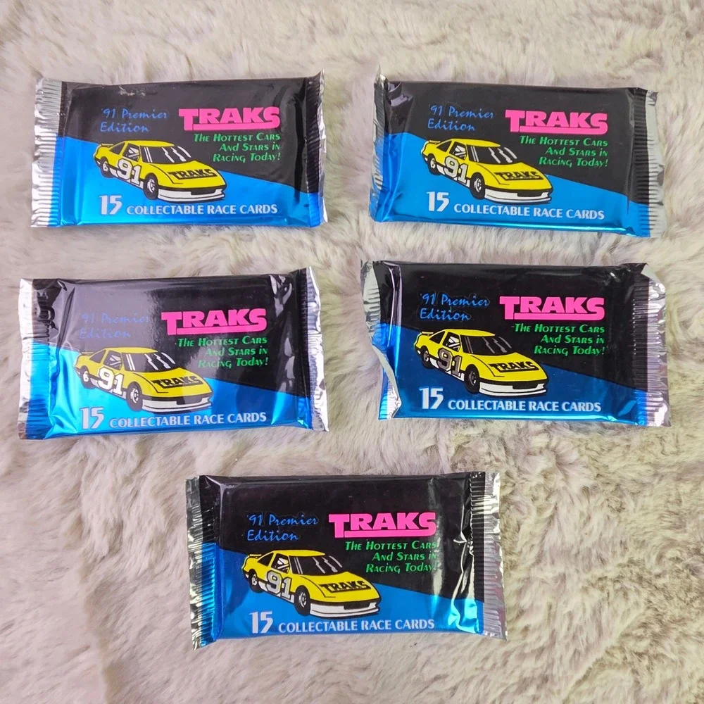 5 Pack Lot 1991 Traks Premier Edition Racing Cards Unopened Sealed Wax Packs